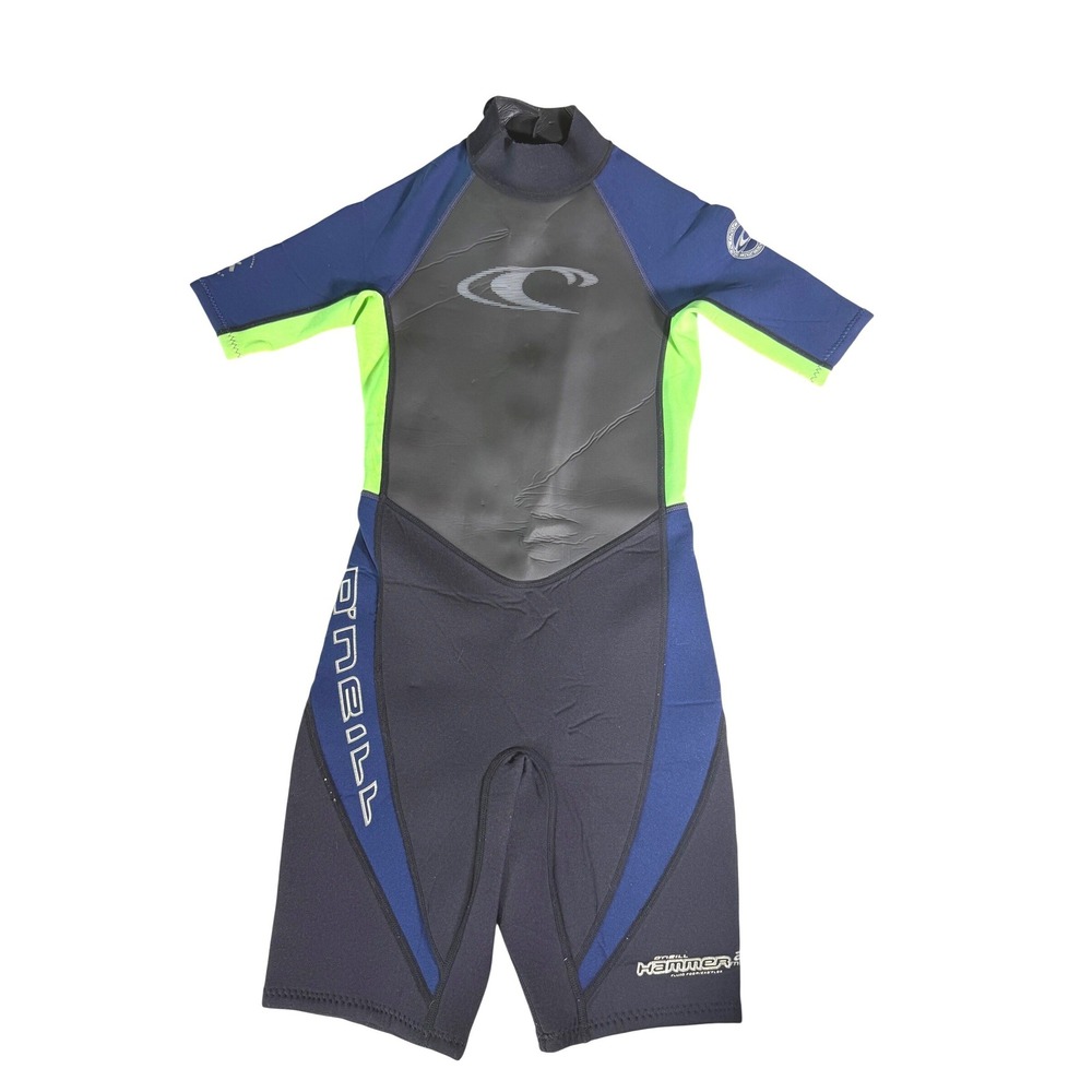 O'Neill Hammer 2mm Shorty Wetsuit Black Blue Neon Green Exo'Flex Youth Size 12